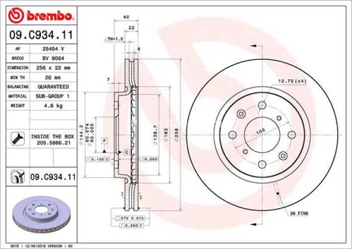 Disc frână BREMBO, față, pentru: SUZUKI SWIFT IV 1.2/1.3D/1.6 10.10-