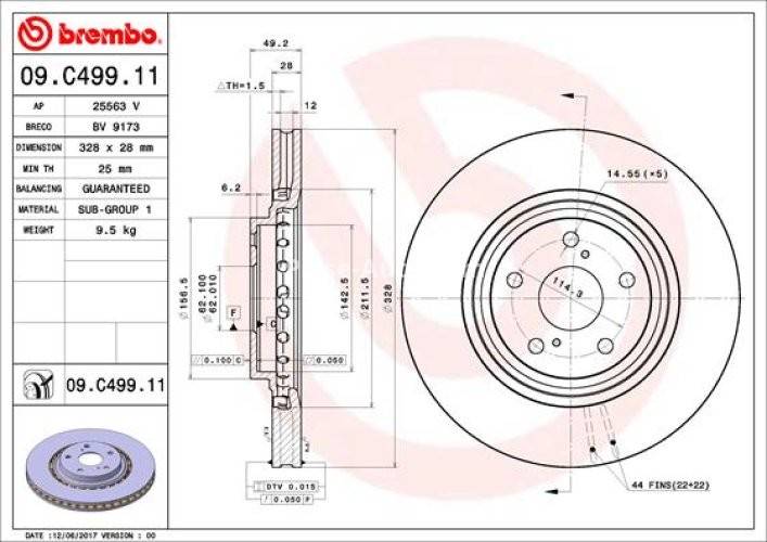 Disc frână BREMBO, față, pentru:  TOYOTA HIGHLANDER / KLUGER, PREVIA III, RAV 4 IV 2.0-3.5H 10.05-