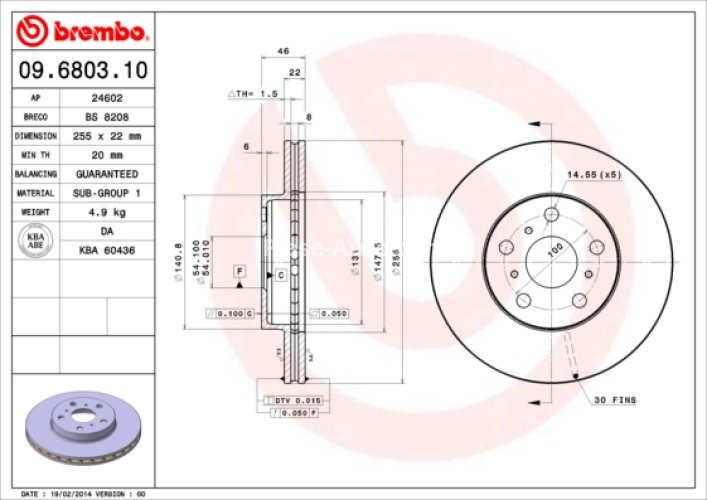 Disc frână BREMBO, față, pentru: TOYOTA CELICA 1.6/2.0 09.89-01.94