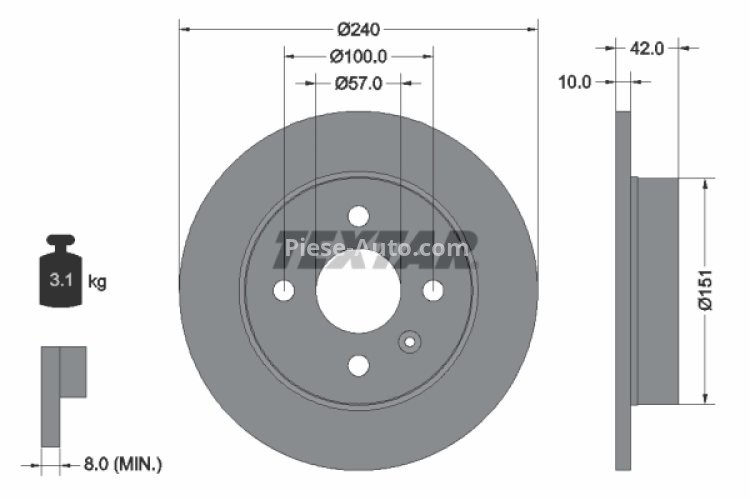 Disc frână TEXTAR, spate, pentru: OPEL ASTRA, CORSA; OPEL ASTRA G, ASTRA G CLASSIC, ASTRA G/KOMBI, ASTRA H, ASTRA H CLASSIC 1.2-2.0 08.94-