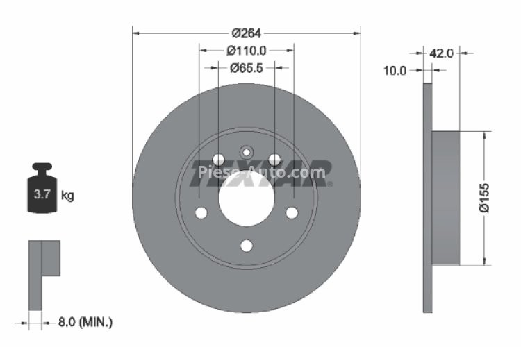 Disc frână TEXTAR, spate, pentru: OPEL ASTRA G, ASTRA G/KOMBI, ASTRA H, ASTRA H CLASSIC, ASTRA H GTC 1.2-2.2D 02.98-