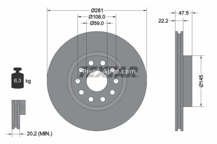 Disc frână TEXTAR, față, pentru: LANCIA KAPPA 2.0/2.4/2.4D 08.94-10.01