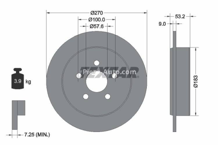 Disc frână TEXTAR, spate, pentru: CHRYSLER CIRRUS, LE BARON, NEON, NEON II, PT CRUISER, SARATOGA, SEBRING, STRATUS; DODGE NEON II, STRATUS 1.6-2.7 03.86-