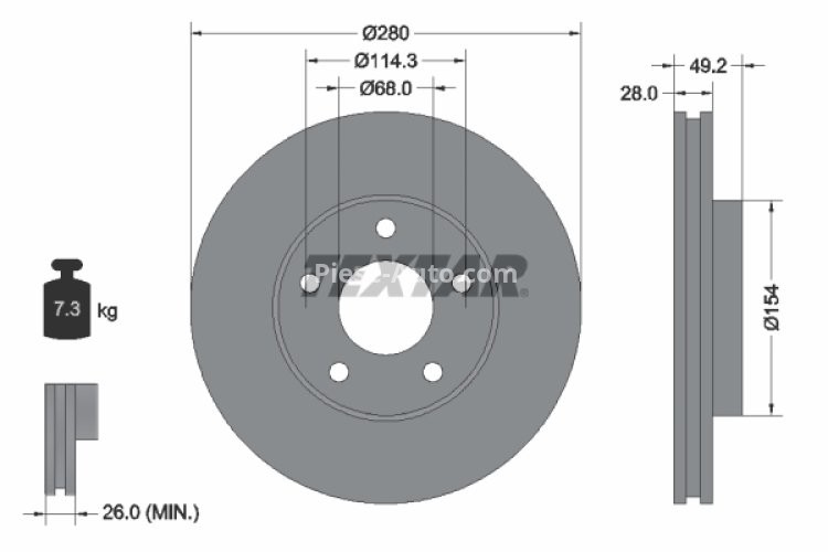 Disc frână TEXTAR, față, pentru: NISSAN ALMERA TINO, MAXIMA / MAXIMA QX V, PRIMERA, X-TRAIL I 1.6-3.5 01.92-