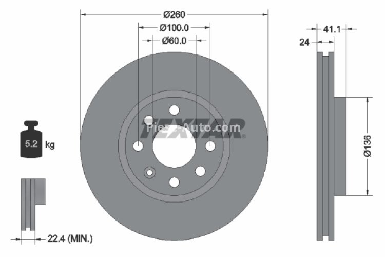 Disc frână TEXTAR, față, pentru: OPEL COMBO TOUR, COMBO/MINIVAN, CORSA C, CORSA C/HATCHBACK, MERIVA A, TIGRA, VECTRA B 1.2-1.8 10.95-