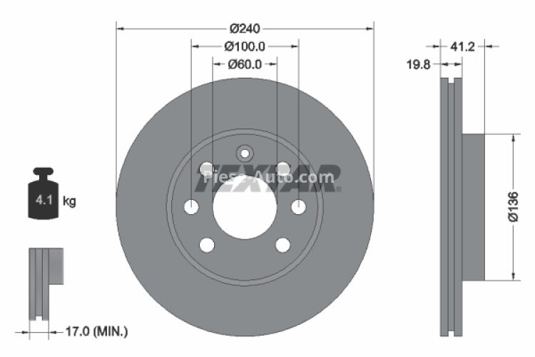 Disc frână TEXTAR, față, pentru: OPEL CORSA C, CORSA C/HATCHBACK 1.0-1.7D 09.00-12.12