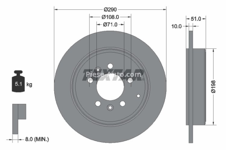 Disc frână TEXTAR, spate, pentru: PEUGEOT 607 2.0-3.0 02.00-07.11