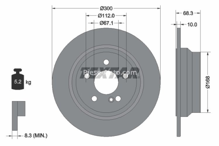 Disc frână TEXTAR, spate, pentru: MERCEDES CLS (C218), CLS SHOOTING BRAKE (X218), E T-MODEL (S211), E T-MODEL (S212), E (W211) 1.8-5.0 03.02-12.17