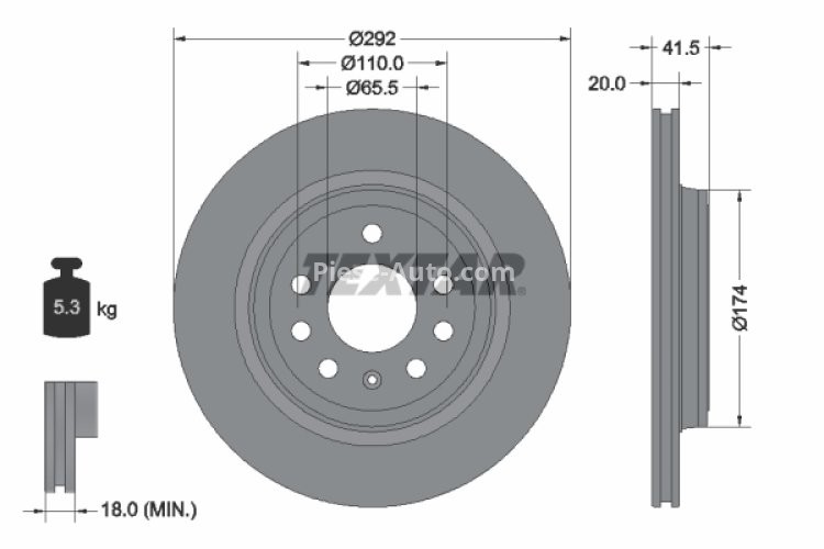 Disc frână TEXTAR, spate, pentru:  OPEL SIGNUM, VECTRA C, VECTRA C GTS; SAAB 9-3 1.6-4.5 04.02-