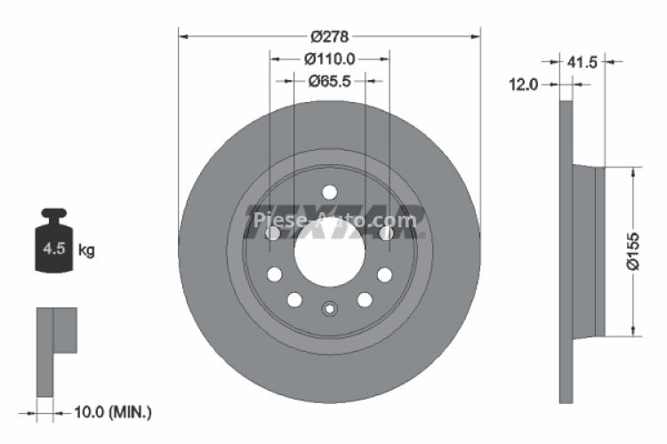 Disc frână TEXTAR, spate, pentru: OPEL SIGNUM, VECTRA C, VECTRA C GTS; SAAB 9-3, 9-3X 1.6-3.2 04.02-02.15