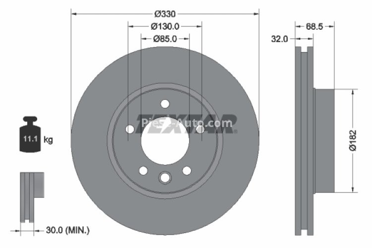 Disc frână TEXTAR, față, dreapta,  pentru: PORSCHE CAYENNE; VW TOUAREG 2.5D-5.0D 09.02-03.18