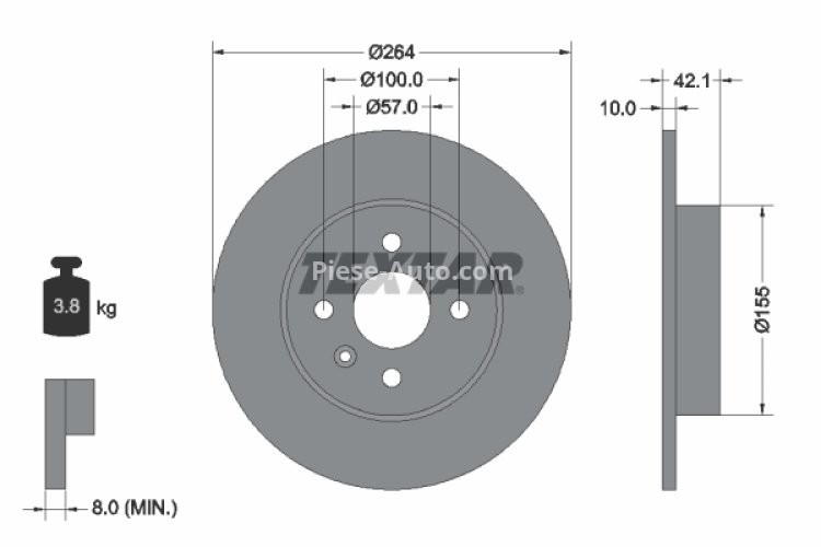 Disc frână TEXTAR, spate, pentru: OPEL COMBO TOUR, COMBO/MINIVAN, CORSA C, MERIVA A 1.3D-1.8 09.00-