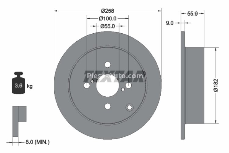 Disc frână TEXTAR, spate, pentru: TOYOTA COROLLA 1.4/1.6 10.01-03.08