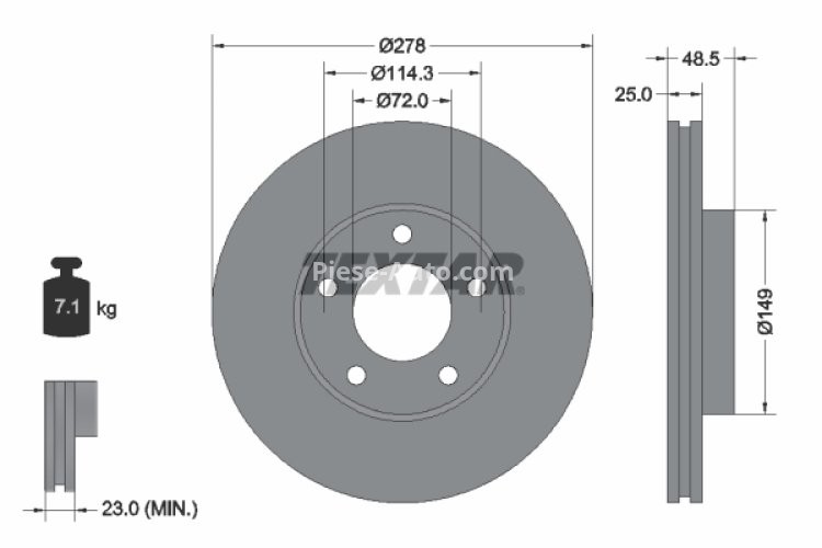 Disc frână TEXTAR, față, pentru: MAZDA 3, 5 1.3-2.3 10.03-