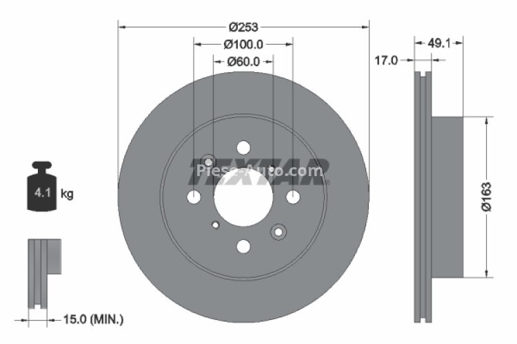 Disc frână TEXTAR, față, pentru: OPEL AGILA; SUBARU JUSTY III; SUZUKI IGNIS I, IGNIS II, WAGON R, WAGON R+ 1.0-1.5 05.00-