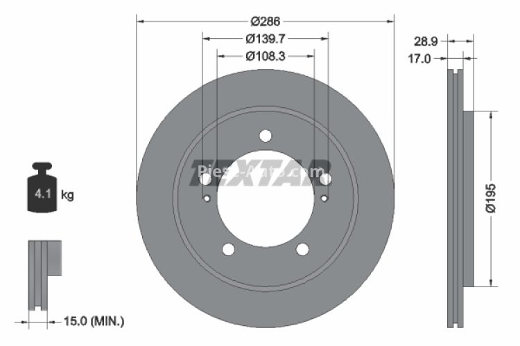 Disc frână TEXTAR, față, pentru: SUZUKI GRAND VITARA I, GRAND VITARA II 1.6/2.0 03.98-02.15