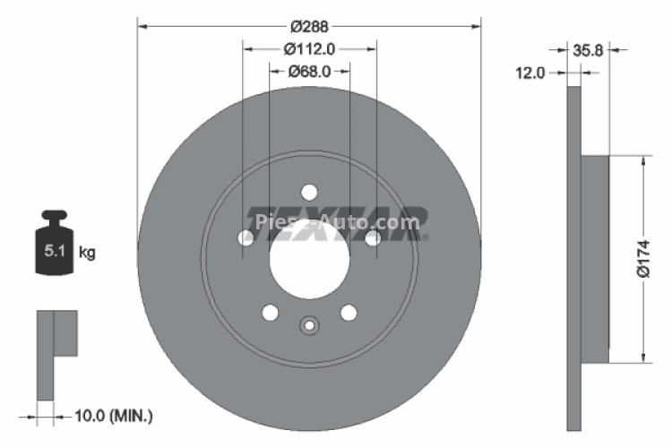 Disc frână TEXTAR, spate, pentru: AUDI A4 B6, A4 B7; SEAT EXEO, EXEO ST 1.8-3.2 10.02-05.13