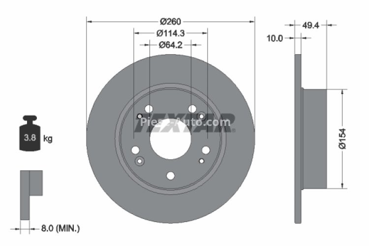 Disc frână TEXTAR, spate, pentru: HONDA ACCORD VII 2.0/2.2D/2.4 02.03-05.08