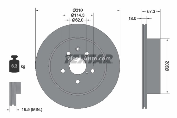 Disc frână TEXTAR, spate, pentru: LEXUS GS, IS C, IS II; TOYOTA CROWN, MARK X I, MARK X II 2.2D-4.6 09.03-