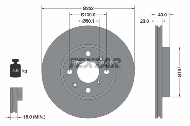 Disc frână TEXTAR, față, pentru: OPEL AGILA; SUZUKI SPLASH, SWIFT III 1.0-1.6 02.05-