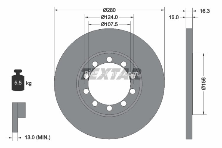 Disc frână TEXTAR, spate, pentru: FORD TRANSIT 2.2D-3.2D 04.06-12.14