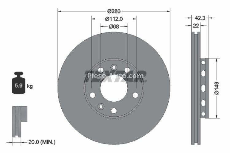 Disc frână TEXTAR, spate, pentru: AUDI A8 D3; VW PHAETON 2.8-6.0 04.02-03.16