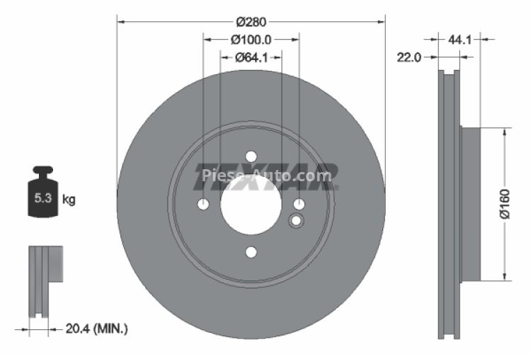 Disc frână TEXTAR, față, pentru: MINI (R56), (R57), (R58), (R59), CLUBMAN (R55), CLUBVAN (R55) 1.4-2.0D 09.06-06.15