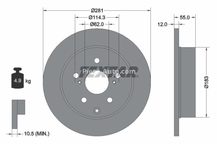 Disc frână TEXTAR, spate, pentru: TOYOTA RAV 4 III, RAV 4 IV 2.0-3.5 11.05-