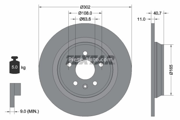 Disc frână TEXTAR, spate, pentru: VOLVO S60 II, S80 II, V60 I, V70 III, V70 III/KOMBI, XC70 II 1.5-4.4 03.06-12.18