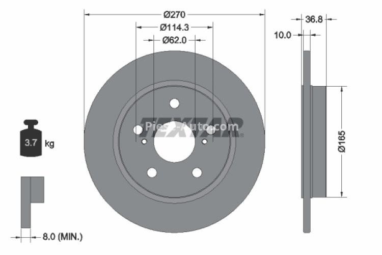 Disc frână TEXTAR, spate, pentru: TOYOTA AURIS, COROLLA 1.2-2.2D 10.06-08.19