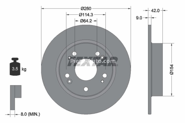 Disc frână TEXTAR, spate, pentru: HONDA CIVIC IX, CIVIC VIII 1.3-2.4 09.05-