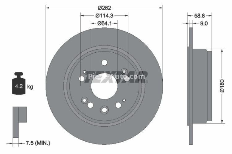 Disc frână TEXTAR, spate, pentru: HONDA CROSSROAD, CR-V II 1.8/2.0/2.4 09.01-08.10