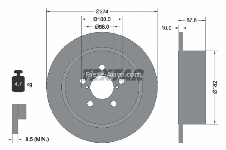 Disc frână TEXTAR, spate, pentru: SUBARU LEGACY IV, OUTBACK 2.0-3.0 09.03-03.12