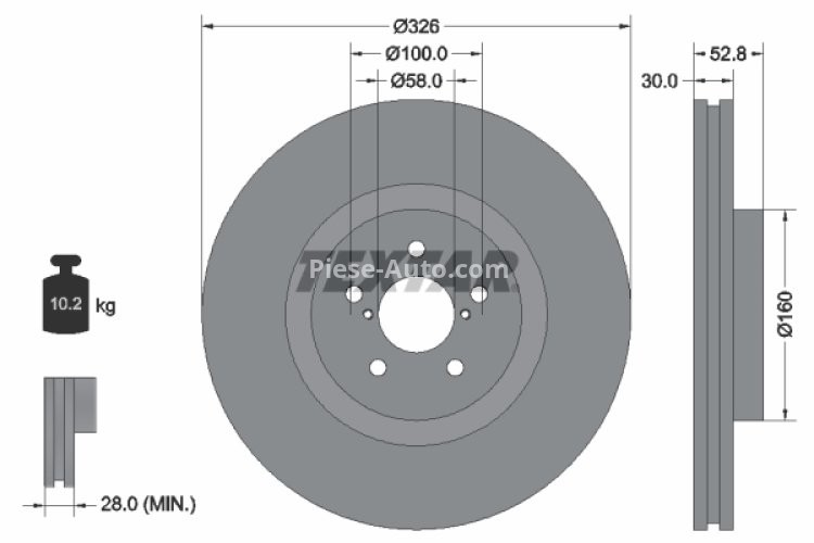 Disc frână TEXTAR, față, pentru: SUBARU BRZ, IMPREZA; TOYOTA GT 86 2.0/2.5 12.00-