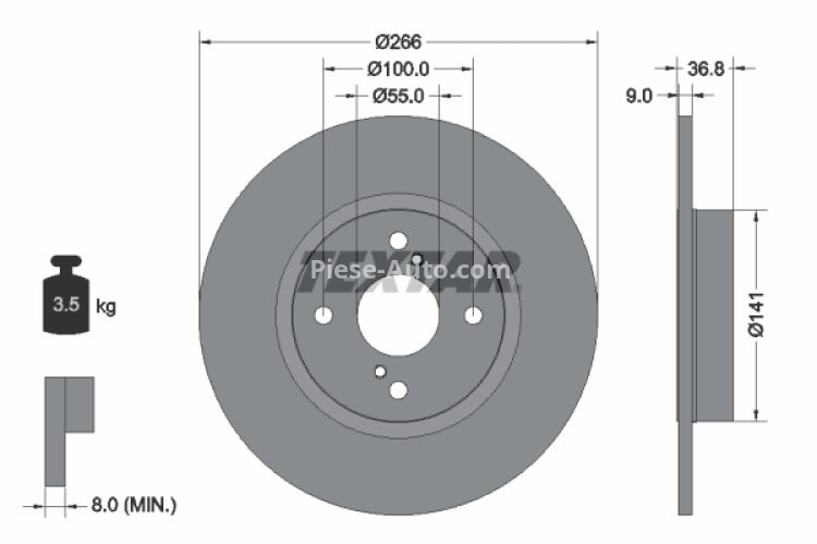 Disc frână TEXTAR, spate, pentru: TOYOTA COROLLA, COROLLA/KOMBI 1.4-2.0D 05.92-01.02