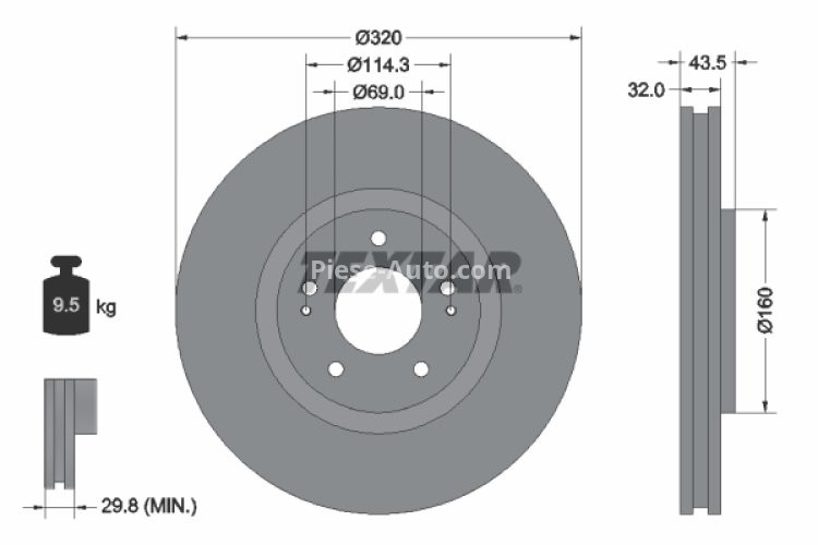 Disc frână TEXTAR, față, pentru: MITSUBISHI LANCER VI, LANCER VII 2.0 01.98-09.07