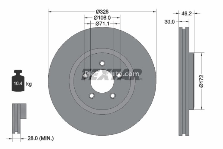 Disc frână TEXTAR, față, pentru: JAGUAR S-TYPE II, XF I, XF SPORTBRAKE, XJ, XK II 2.0-5.0 01.99-12.15