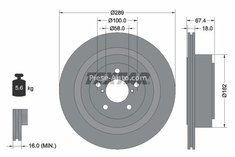 Disc frână TEXTAR, spate, pentru: SUBARU IMPREZA, LEGACY IV, OUTBACK 2.0/2.5/3.0 12.00-09.09