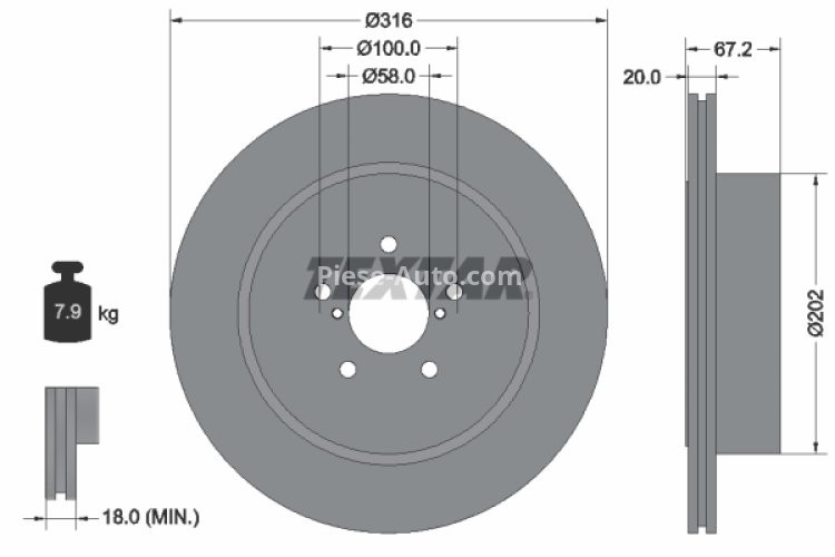Disc frână TEXTAR, spate, pentru: SUBARU IMPREZA, LEGACY IV 2.0/2.5 12.00-04.09