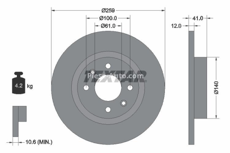 Disc frână TEXTAR, față, pentru: DACIA LOGAN, LOGAN II, SANDERO, SANDERO II; RENAULT LOGAN I, LOGAN/STEPWAY II, SANDERO/STEPWAY I 0.9-Electric 05.96-