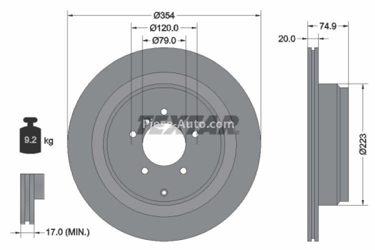 Disc frână TEXTAR, spate, pentru: LAND ROVER RANGE ROVER III 3.0D-4.4 03.02-08.12