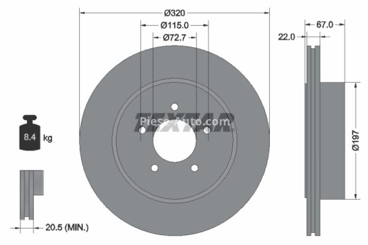 Disc frână TEXTAR, spate, pentru: CHRYSLER 300C; DODGE CHALLENGER, CHARGER, MAGNUM; LANCIA THEMA 2.7-6.4 09.04-
