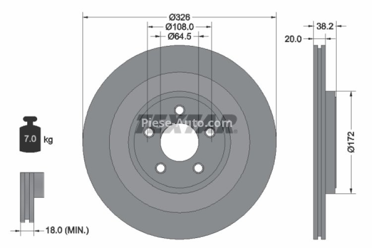Disc frână TEXTAR, spate, pentru: JAGUAR S-TYPE II, XF I, XF SPORTBRAKE, XJ, XK II 2.0-5.0 01.99-