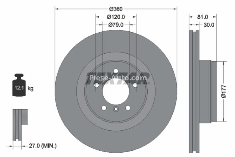 Disc frână TEXTAR, față, pentru: LAND ROVER RANGE ROVER III 3.6D/4.2/5.0 05.05-08.12