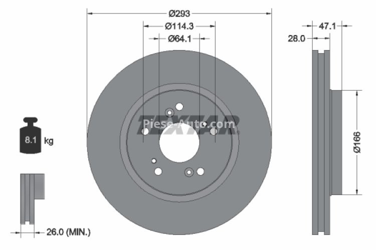 Disc frână TEXTAR, față, pentru: HONDA CROSSTOUR I, CR-V III, CR-V IV 1.6D-3.5 06.06-