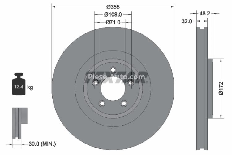 Disc frână TEXTAR, spate, pentru: VOLVO S60 II, S80 II, V60 I, V70 III, XC70 II; JAGUAR F-TYPE, S-TYPE II, XF I, XF II, XF SPORTBRAKE, XJ 1.5-5.0 04.02-