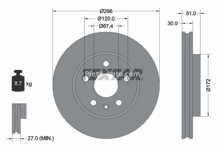 Disc frână TEXTAR, față, pentru: OPEL INSIGNIA A, INSIGNIA A COUNTRY; SAAB 9-5 1.4-2.8 07.08-