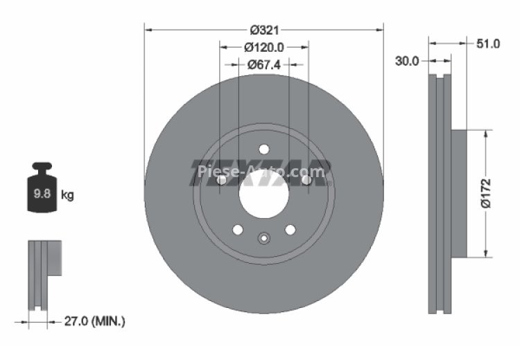 Disc frână TEXTAR, față, pentru: OPEL INSIGNIA A, INSIGNIA A COUNTRY; SAAB 9-5 1.4-3.6 07.08-