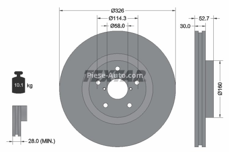 Disc frână TEXTAR, față, pentru: SUBARU IMPREZA, WRX 2.0/2.5 11.01-