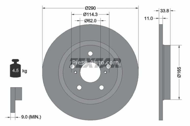 Disc frână TEXTAR, spate, pentru: TOYOTA AVENSIS 1.6-2.2D 11.08-10.18
